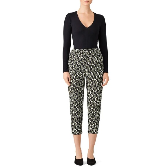 MARNI Commessa Plumeria Print Pants 40 Italian Viscose Floral Green Black B55 - Picture 1 of 6